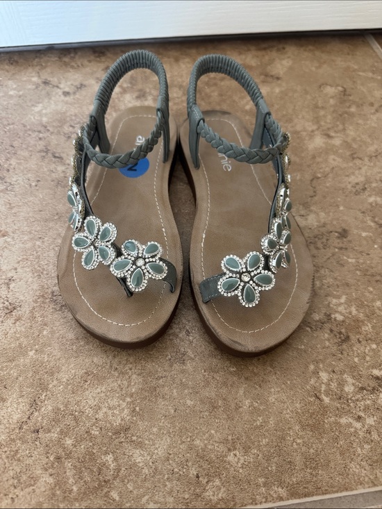 Annie Other - Annie Girl's size 2 Green Floral Jeweled Slingback Sandals